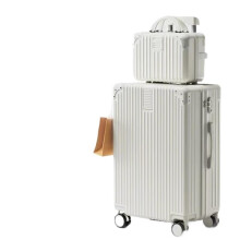 26 Inch Checked Hardside Spinner Suitcase, Milk White, 360 Spinner Wheels, MotherChild Box