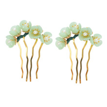 2pcs Vintage Jade Hair Stick and Floral Hair Fork for Secure Elegant Bun Updo Styling