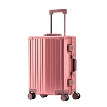 29 Inch Hard Shell Checked Luggage 86L, Aluminum Suitcase with TSA Lock and Spinner Wheels, Pink