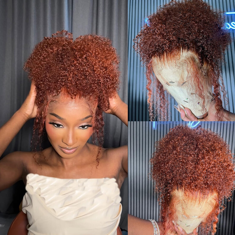 Brazilian Curly Lace Front Wig 13x4 Ginger Human Hair 150% Density 24 Inch Bleached Knots