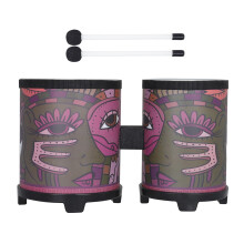 Handmade Wooden Bongo Drum with Decorative Indian Pattern, Easy to Play Small Percussion Instrument