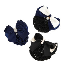 Elegant Bow Hair Clip and Elastic Bun Cover for Women with Rhinestone and Lace Snood 3pcs