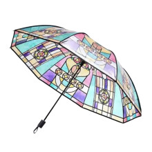 Windproof Travel Umbrella, Clear Umbrella Auto Open Close, 8Rib Stained Glass Canopy