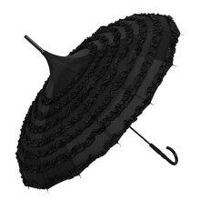 Black Umbrella, Windproof 16Rib Pagoda with Curved Handle, UV Protection for Wedding