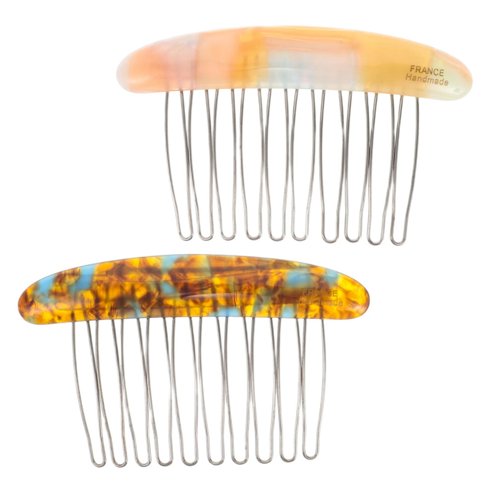Elegant French Twist Hair Comb with Iron Teeth Grip, Marble Texture Side Comb for Women, 2pcs