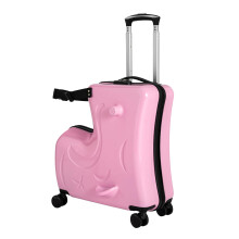 Kids RideOn CarryOn Suitcase, 20 Inch Spinner Wheels, Waterproof ABS PC Hard Shell, Pink
