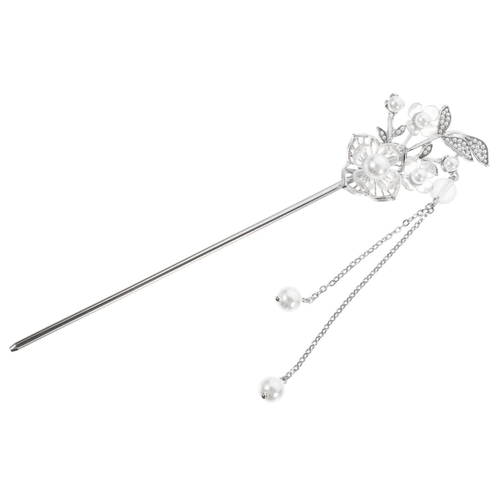 Hair Stick with Flower and Tassel for Elegant Updos, Durable Metal Hair Chopstick for Bun