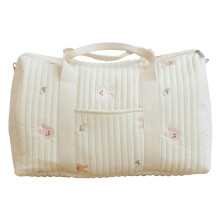 Duffle Diaper Bag, Quilted Weekender Bag for Women with Side Pockets, Bunny and Floral, 18.9x11 in