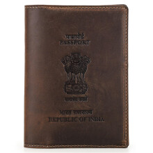 Grain Leather RFID Blocking Passport Holder Wallet, Travel Folio Organizer, Coffee