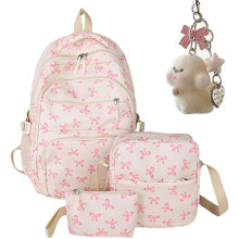 School Backpack for Girls, Bow 3Piece Set with Crossbody Bag and Wallet, Builtin Organizer (A)