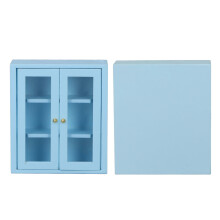 Wooden Dollhouse Wall Cabinet 1:12 Scale Miniature Kitchen Toy Blue Decoration