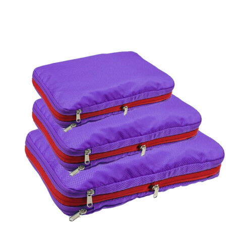 Compression Packing Cube for Travel, DoubleLayer Waterproof Suitcase Organizer 40x30cm Purple 1pc