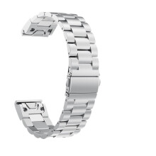 Metal Watch Band 26mm Stainless Steel Strap Silver Polished Finish for Garmin Fenix 6X 7X