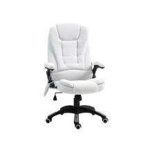 Massage Recliner Chair Heated Office Chair with Six Massage Points Linen-Feel Fabric 360 Swivel Wheels Cream White
