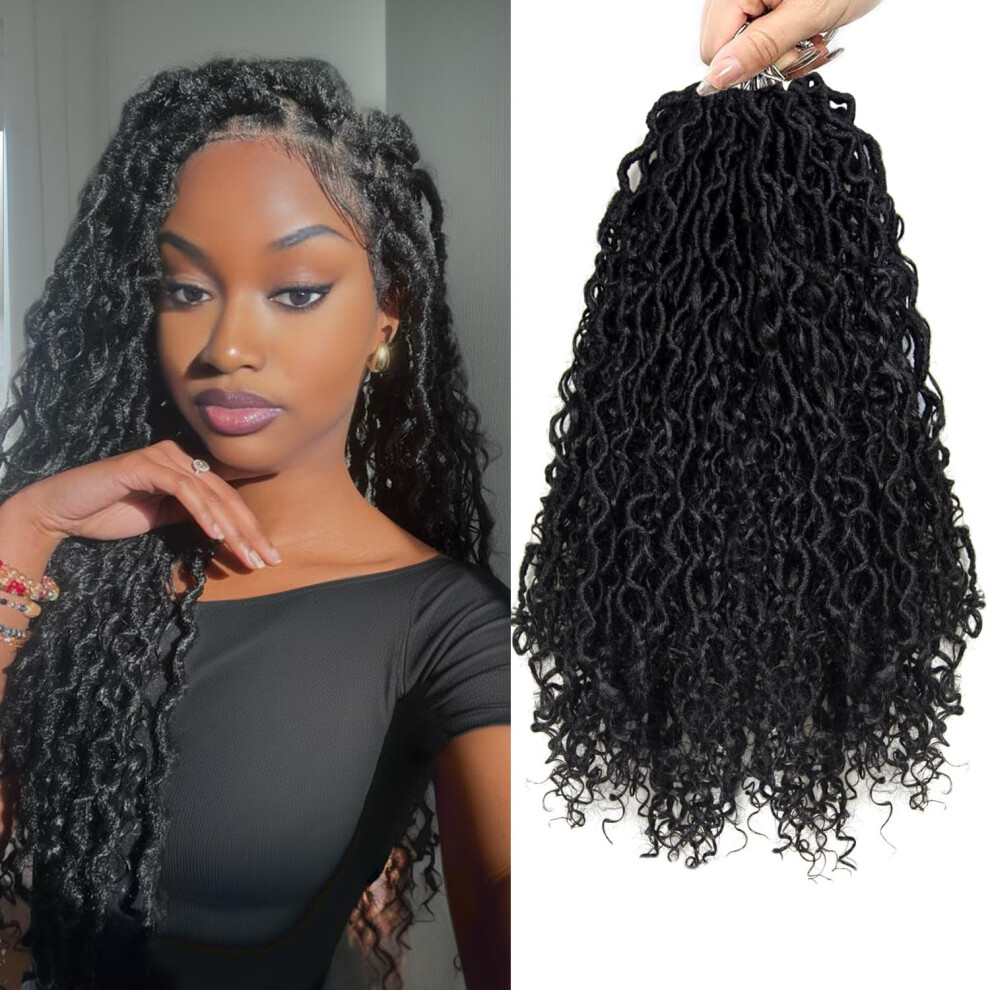 Unisex Goddess Locs Crochet Hair 18 Inch Prelooped Faux Locs With Curly Ends Bohemian River Locs 1B