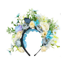Women's Hair Band with Realistic Blue and White Flower Hairpin, Antislip Comfortable Grip