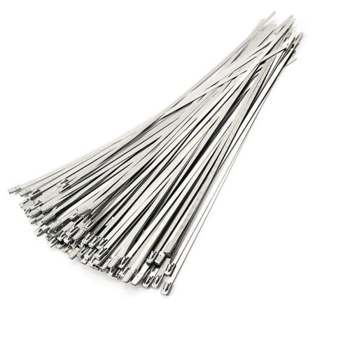 Abraçadeiras de aço inoxidável, 100 unidades, 20 cm (7,9 polegadas), resistentes e com travamento automático.