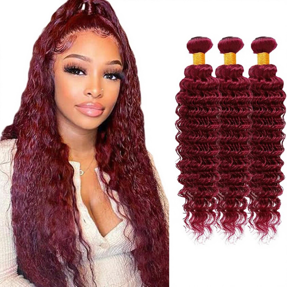 99J Burgundy Deep Wave Brazilian Virgin Hair Bundles 3pcs Unprocessed Extensions Full Volume