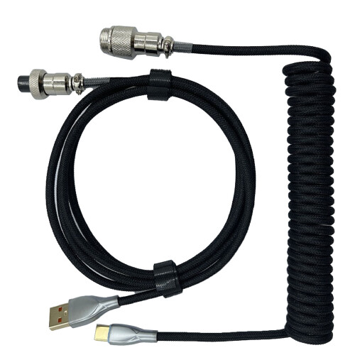 Gaming Keyboard Cable – Retractable Coiled PE Connector, Black