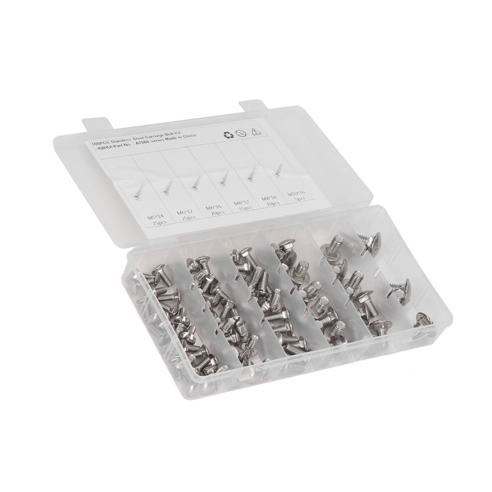 100Pcs 304 Stainless Steel Cap Head Square Neck Bolt Screws 6Mm 9451389889501