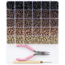 2400pcs Micro Ring Hair Extension Kit, 5mm Silicone Lined Beads for Secure Natural Color Matching