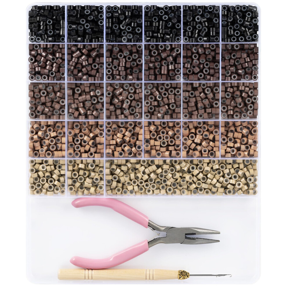 Unisex 2400Pcs Micro Ring Hair Extension Kit, 5Mm Silicone Lined Beads For Secure Natural Color Matching