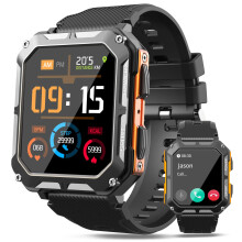 Military Smart Watch for Men 1.81' Bluetooth Call Fitness Tracker IP68 Waterproof Orange Sports Smartwatch for Android and iPhone