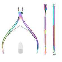 Professional Stainless Steel Cuticle Trimmer Set with Pusher and Scissors for Manicure Pedicure