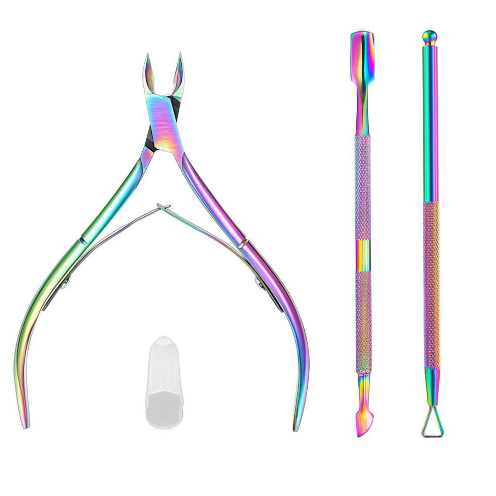 Professional Stainless Steel Cuticle Trimmer Set with Pusher and Scissors for Manicure Pedicure