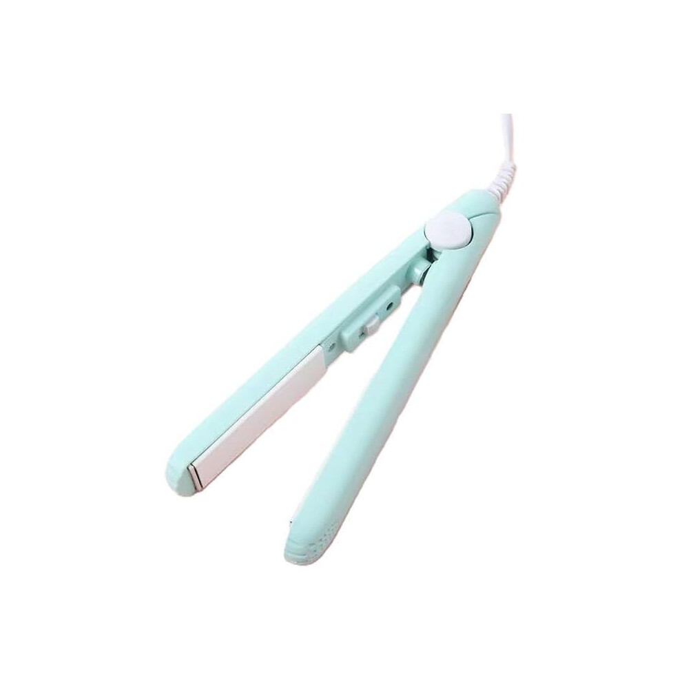 Blue Mini Curling Iron For Short Hair, 2In1 Ceramic Straightener And Curler, Dual Voltage Travel Styler