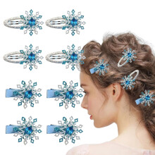 8 Pcs Christmas Hair Clips Blue Silver Snowflake Rhinestone Barrettes Festive Winter Accessories