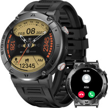 Military Smart Watch for Men with Bluetooth Call, Rugged Tactical Design, 1.32' Touch Display, Multi Health Tracking, iOS Android Compatible