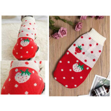 High Collar Strawberry Pattern Pet Sweater, Red, M Size, Warm & Stylish