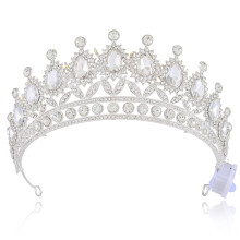 Silver Baroque Wedding Tiara with Crystal Rhinestones, Adjustable Hypoallergenic Bridal Crown