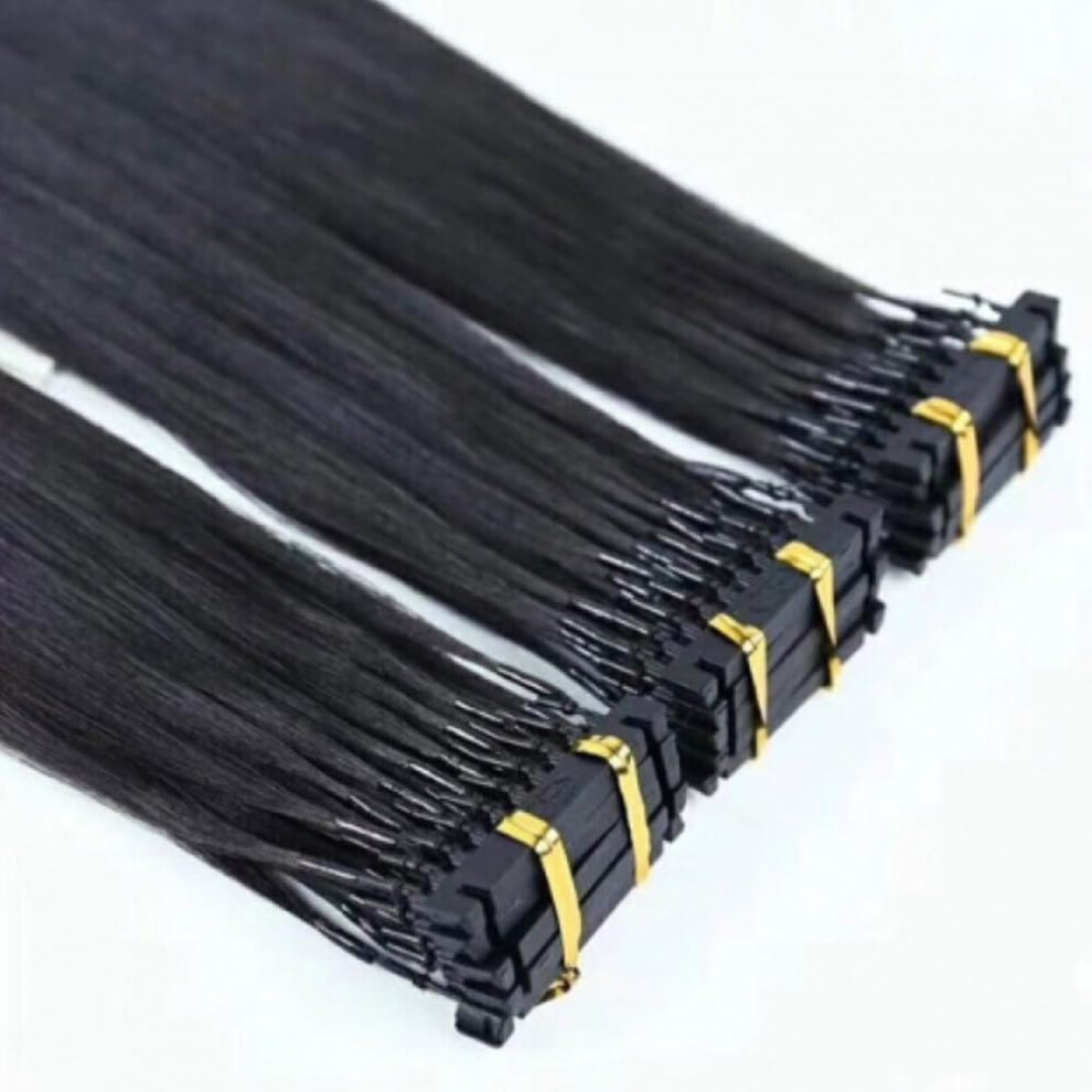 Unisex Black 20 Inch 6D Human Hair Extensions Reusable, Invisible Natural Finish, Fast 20Minute Install