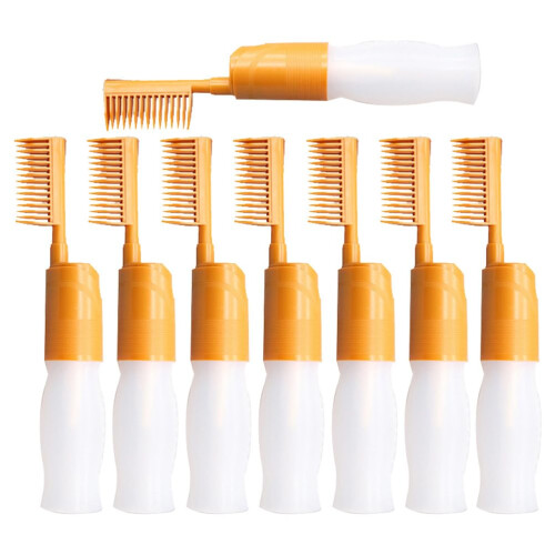Hair Dye Applicator Bottle with Comb for Precision Root Application, Refillable 8pcs Orange Set