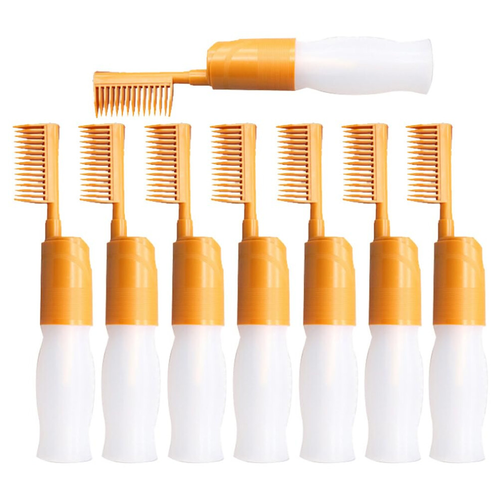 Orange Hair Dye Applicator Bottle With Comb For Precision Root Application, Refillable 8Pcs Set