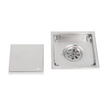 Stainless Steel Floor Drain 11x11cm Brushed Odor-Free White