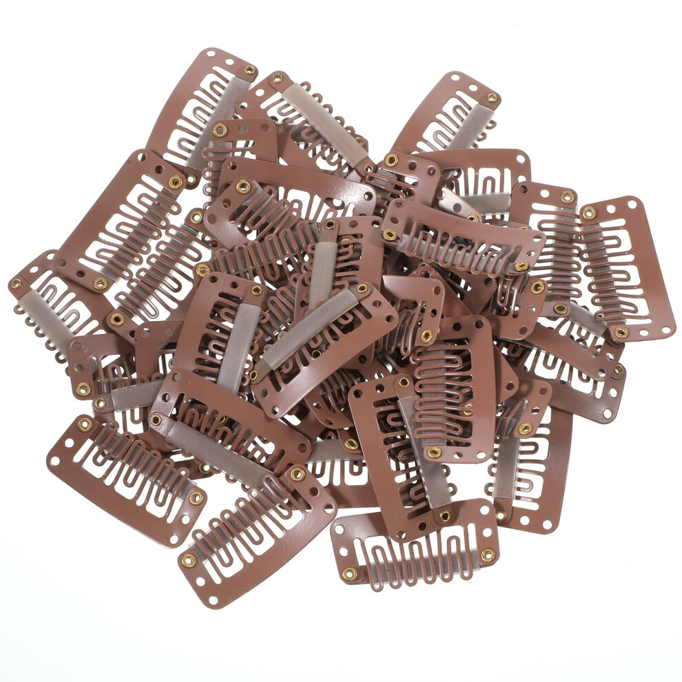 Unisex Brown 50 Pack Ushape Wig Clips With Silicone Grip, 6 Teeth Snap Hair Clips For Extensions