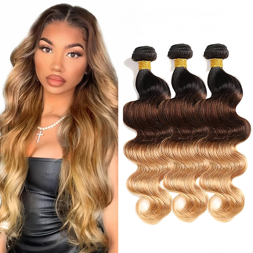 Unisex Brazilian Ombre Body Wave Hair Bundles 28 30 32 Inch T1b427 Honey Blonde Virgin Remy Double Weft