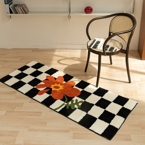 Classic Plaid Runner Rug Black White