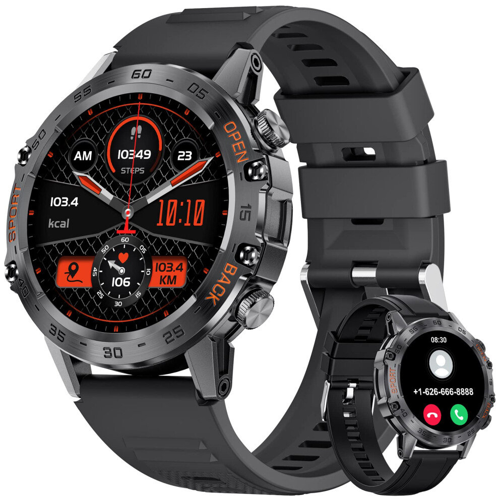 Smart Watch For Men 1.39 Inch Hd Touch Screen Bluetooth Call Smartwatch 5Atm Waterproof Fitness Tracker With Heart Rate Monitor Silicone Black 9073542662204