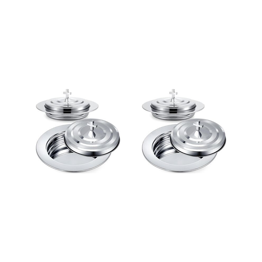 2X Communion Set With Lid, Stainless Steel Bread Tray Plates For Churches, Holy Communion Tray With Cover, Church Silver 6031817337878