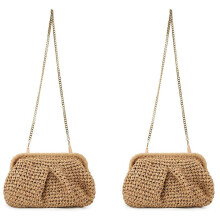 2X Bolsa de Palha para Mulheres Bolsa de Bolinho de Nuvem Bolsa de Ombro Crossbody de Palha Bolsa de Tecido de Praia de Verão