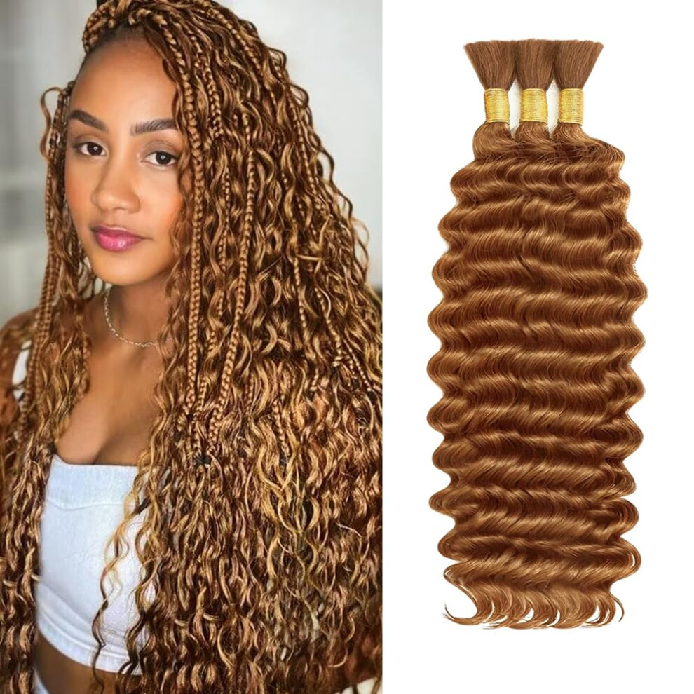 16 Inch Deep Wave Human Braiding Hair #30 Brown for Boho Braids 3 Bundles 150g Real Hair