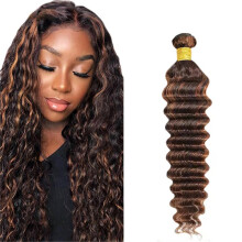 Brazilian Deep Wave Human Hair Bundles P430 Highlight Brown 12 Inch Virgin Hair Extensions