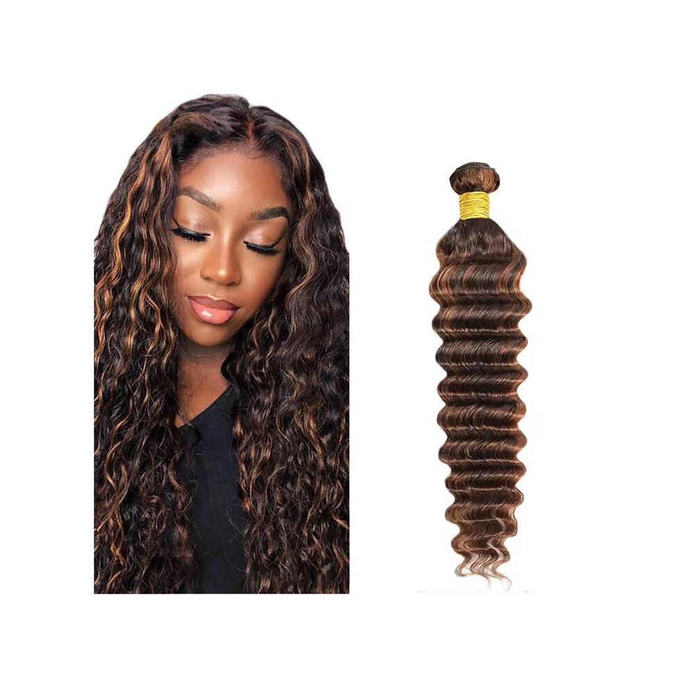 Brazilian Deep Wave Human Hair Bundles P430 Highlight Brown 12 Inch Virgin Hair Extensions