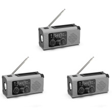 3X Notfall-Wetterradio, 4000-MAh-Wetterwarnradio, Solarladung, Handkurbel und USB-Aufladung, AM/FM-Radio - Grau