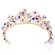 Gold Butterfly Tiara with Gemstone Crystals for Wedding, Prom and Bridal Crown in Blue