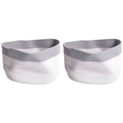2X Cotton Rope Storage Baskets Bin Storage Square Organizer Foldable Decorative Woven Basket with Handles, D